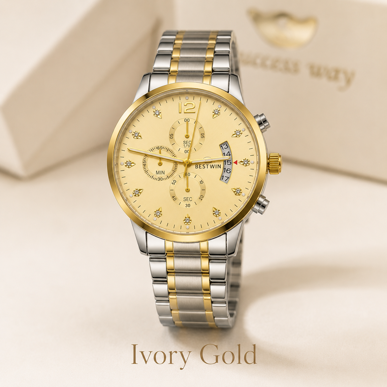 Luxury BESTWIN Chronograph Men’s Wrist Watch | Stainless Steel Diamond Dial Fashion Watch
