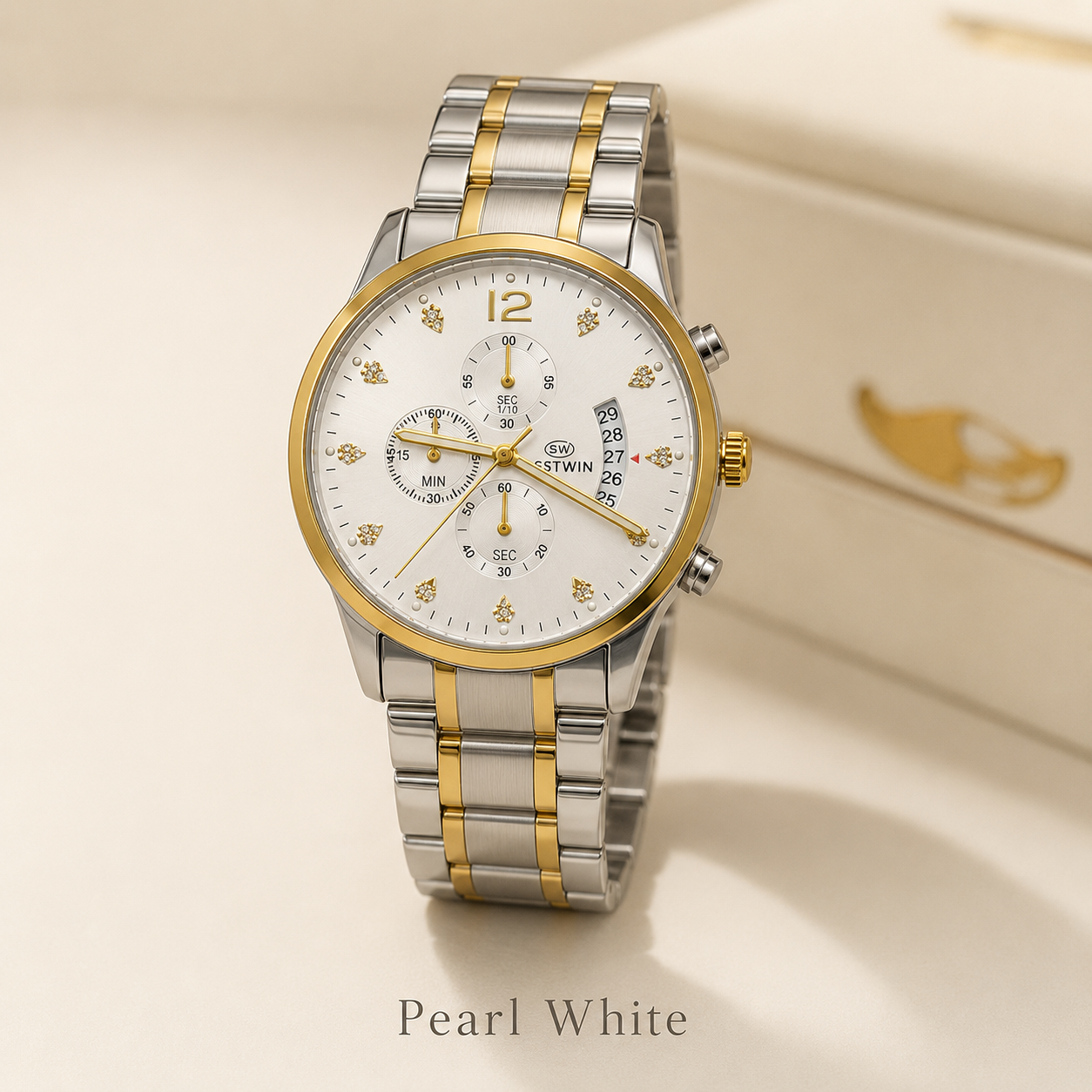 Luxury BESTWIN Chronograph Men’s Wrist Watch | Stainless Steel Diamond Dial Fashion Watch