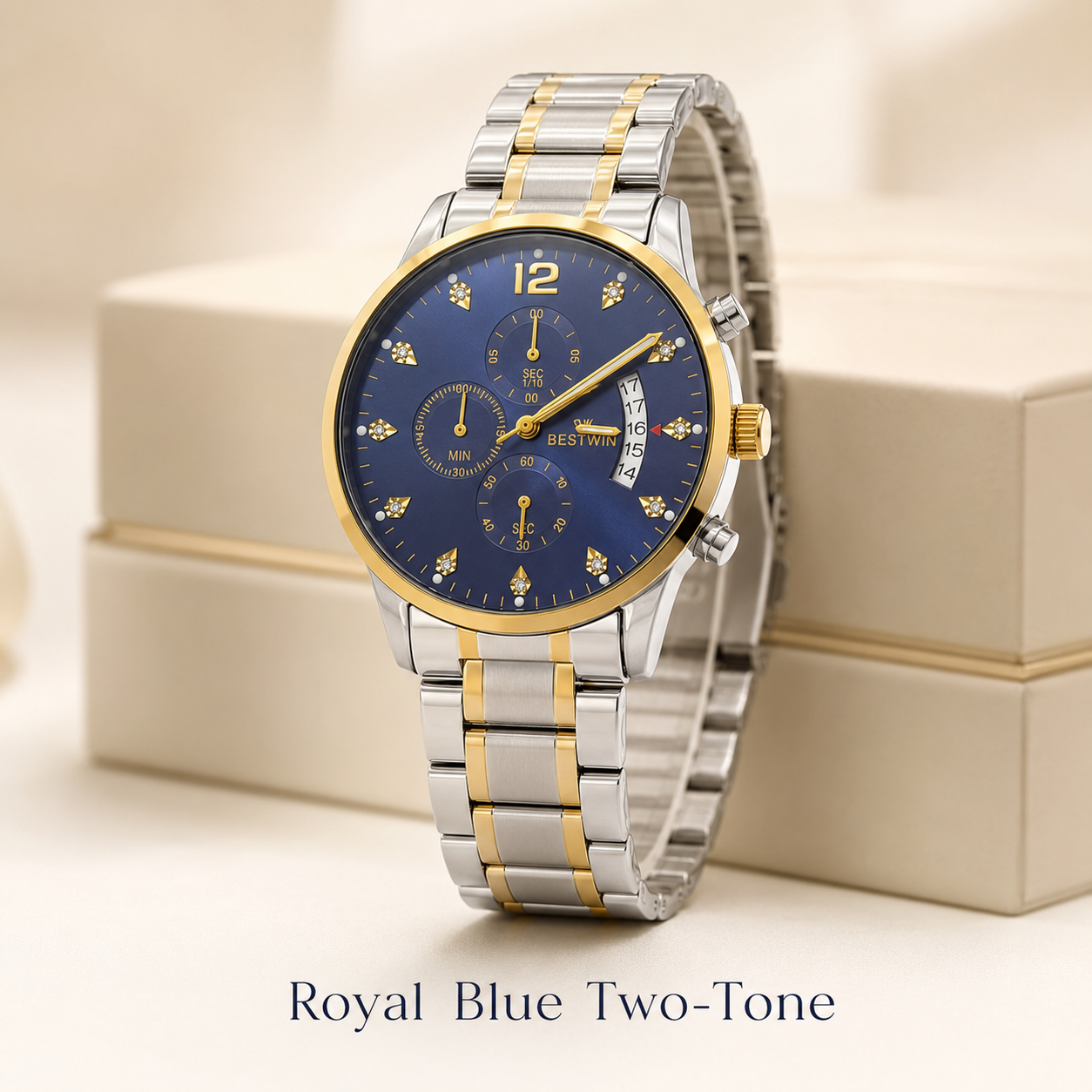 Luxury BESTWIN Chronograph Men’s Wrist Watch | Stainless Steel Diamond Dial Fashion Watch