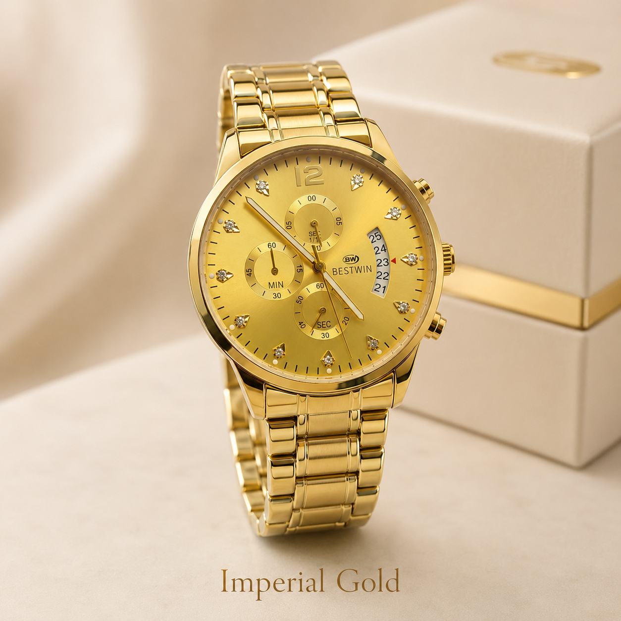 Luxury BESTWIN Chronograph Men’s Wrist Watch | Stainless Steel Diamond Dial Fashion Watch