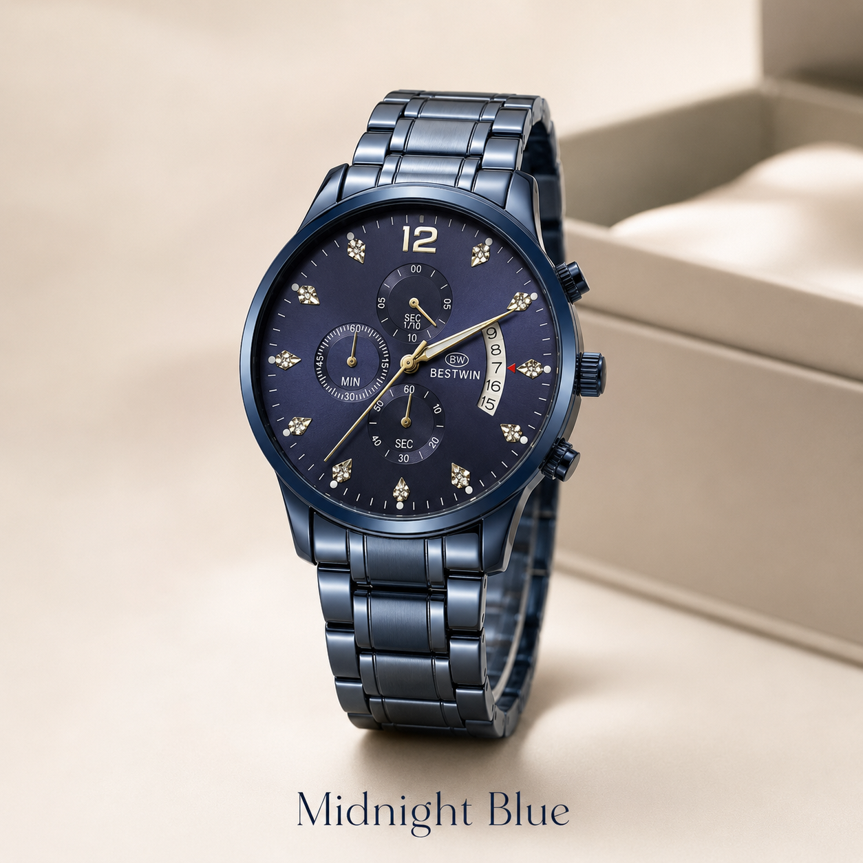 Luxury BESTWIN Chronograph Men’s Wrist Watch | Stainless Steel Diamond Dial Fashion Watch