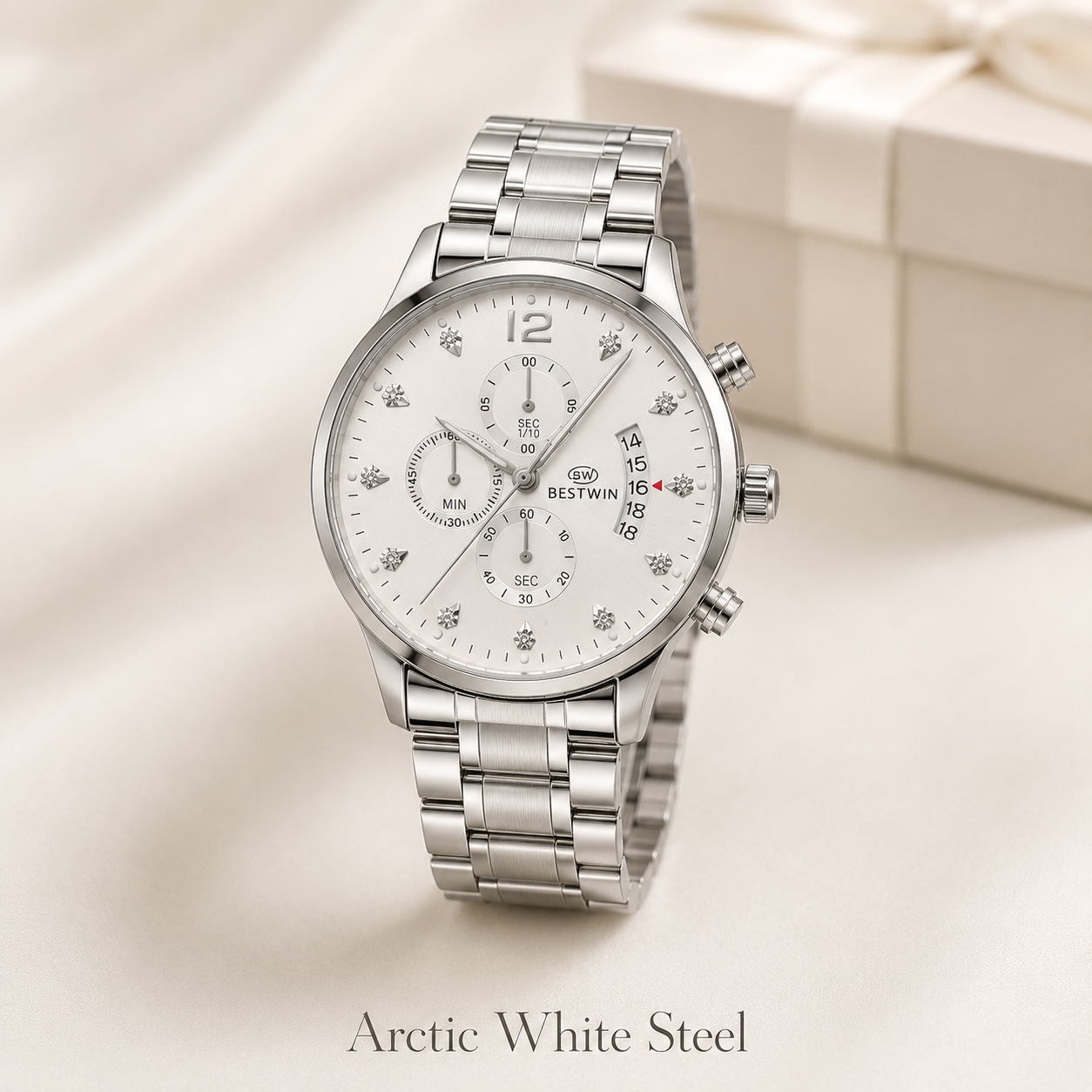 Luxury BESTWIN Chronograph Men’s Wrist Watch | Stainless Steel Diamond Dial Fashion Watch