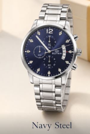 Luxury BESTWIN Chronograph Men’s Wrist Watch | Stainless Steel Diamond Dial Fashion Watch
