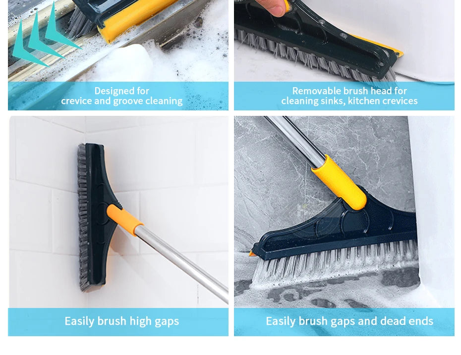 Floor Scrub Brush 2 In 1 Cleaning Brush Long Handle Removable Wiper Magic Broom Brush Squeegee Tile Kitchen Cleaning Tools