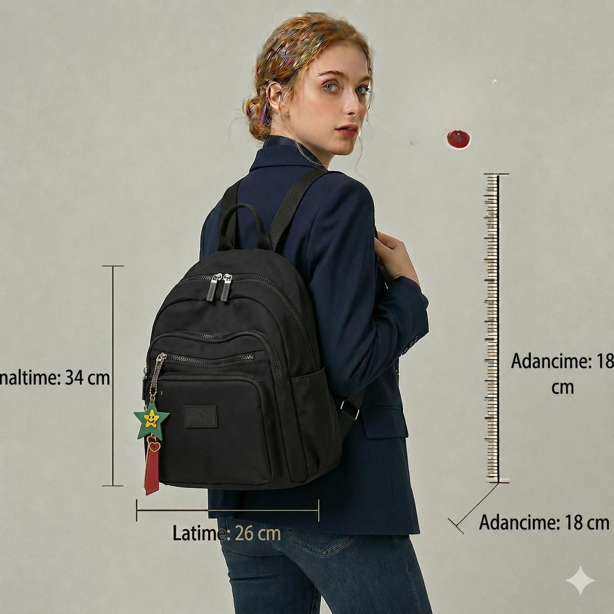 Black Mini Backpack for Women – Multi-Pocket Travel & Daily Use Bag