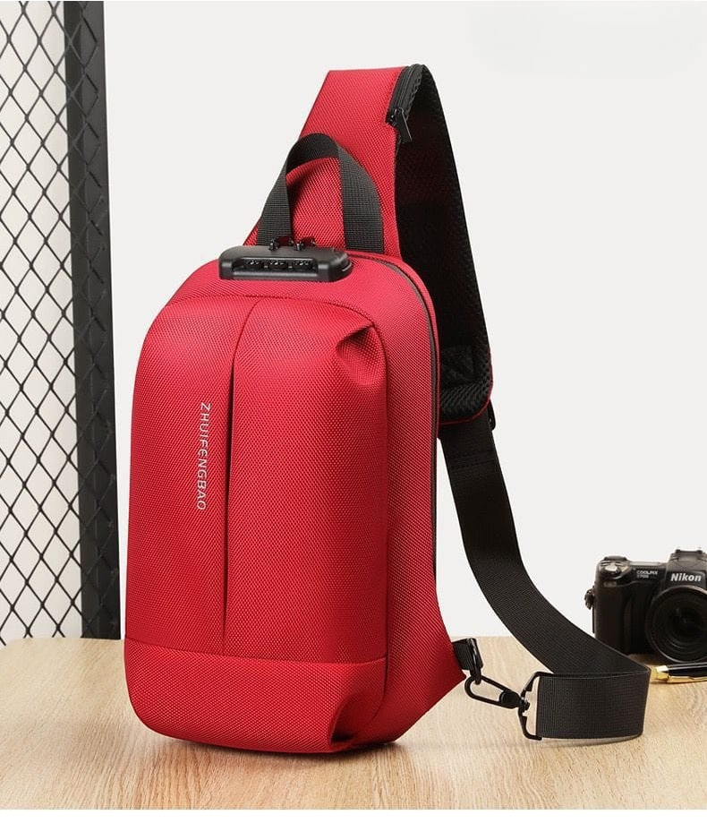 Red Anti-Theft Sling Bag with Password Lock – Crossbody Travel Chest Bag