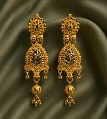 South Indian Style Long Meenakari Screw Earrings – Antique Gold Finish