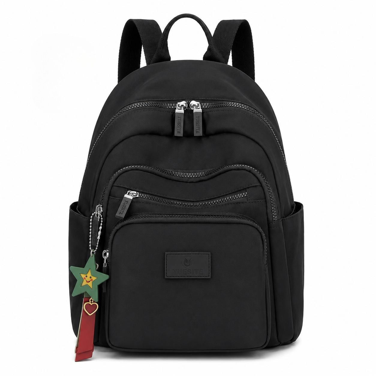 Black Mini Backpack for Women – Multi-Pocket Travel & Daily Use Bag