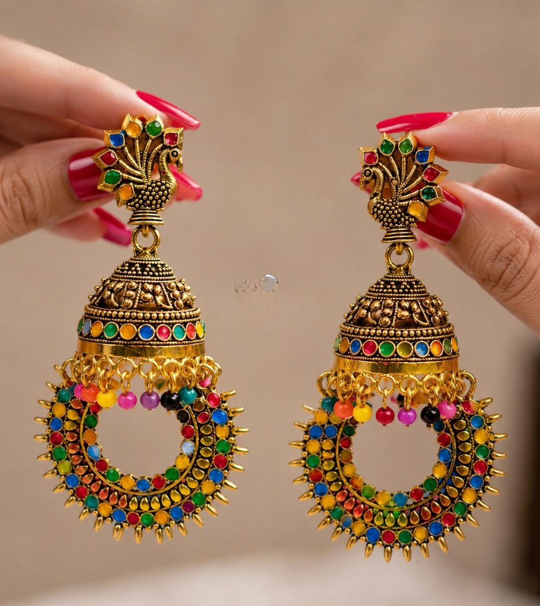 Traditional Indian Tribal Multi-Color Dangling Jhumka Earrings