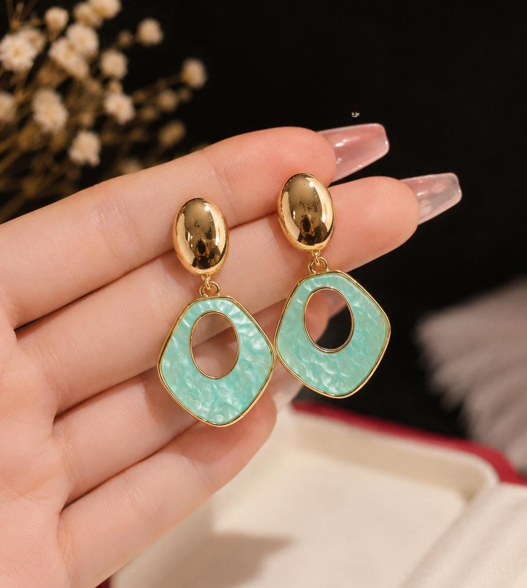 New Arrival Korean Style Geometric Earrings | Turquoise Silver Dangle Studs for Girls