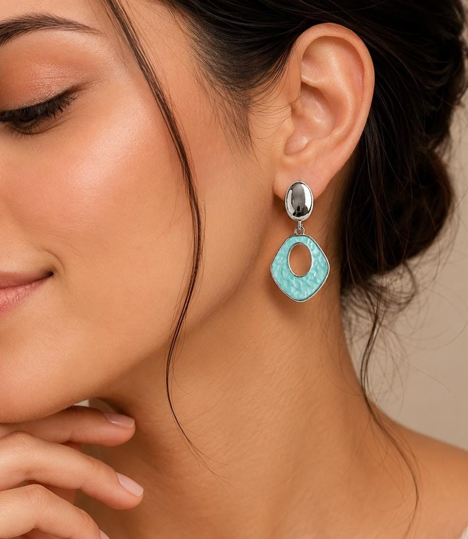New Arrival Korean Style Geometric Earrings | Turquoise Silver Dangle Studs for Girls