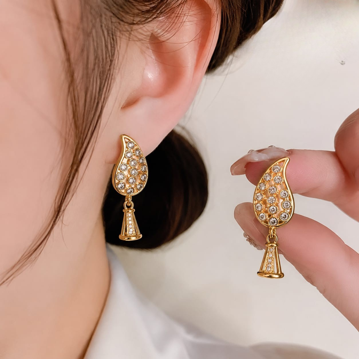 Traditional Indian Gold Plated Zirconia Jhumki Earrings for Girls & Women