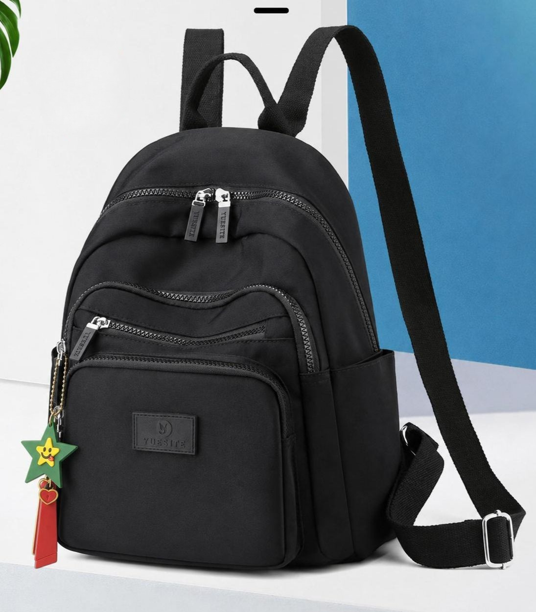 Black Mini Backpack for Women – Multi-Pocket Travel & Daily Use Bag