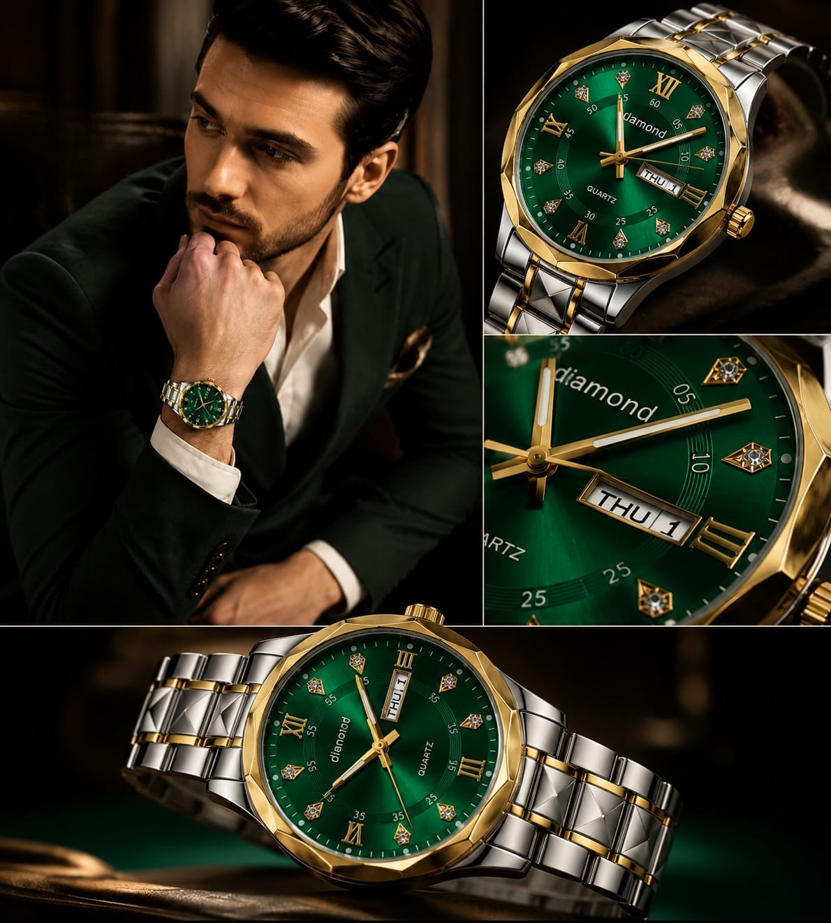 Luxury Diamond-Style Quartz MEN Watch