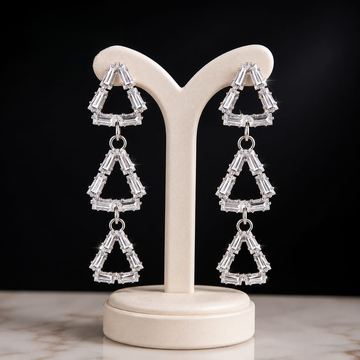 Silver Crystal Triple Triangle Drop Earrings for Women