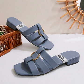 Women’s Triple-Strap Flat Sandals with Gold Ring Detail