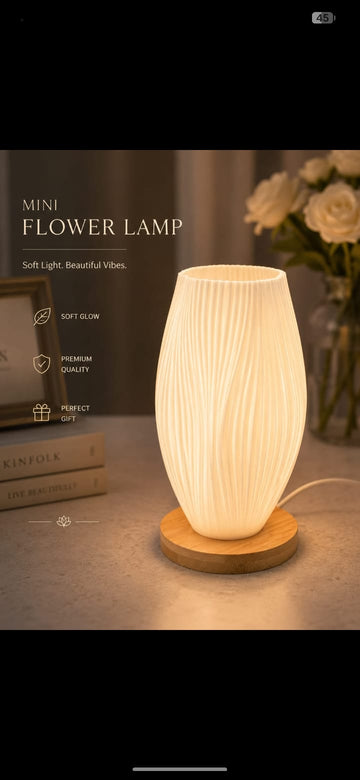 Mini Flower Ambient Table Lamp with Wooden Base