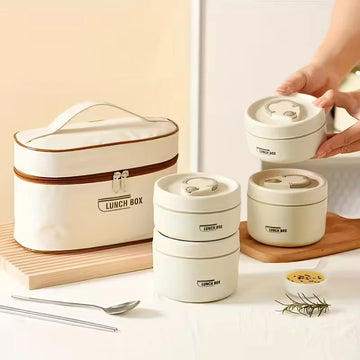 4-Piece Insulated Stainless Steel Lunch Box Set with Carry Bag – Leak-Resistant Food Containers