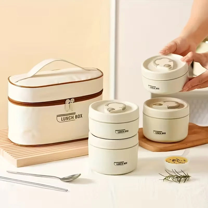 4-Piece Insulated Stainless Steel Lunch Box Set with Carry Bag – Leak-Resistant Food Containers