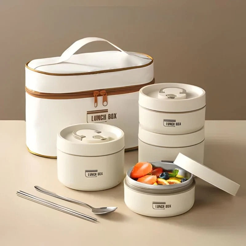 4-Piece Insulated Stainless Steel Lunch Box Set with Carry Bag – Leak-Resistant Food Containers