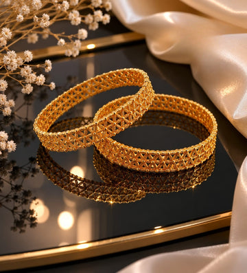 Elegant Gold-Tone Floral Filigree Bangles for Women – Set of 2