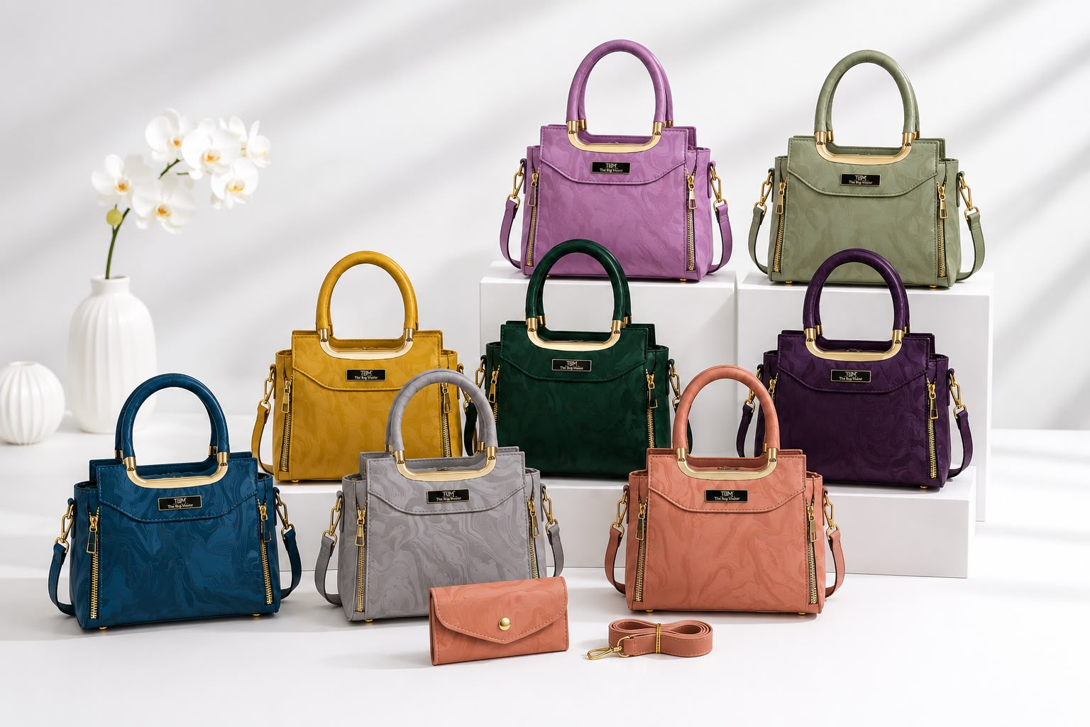 Luxury Marble-Texture Women’s Handbag with Matching Wallet and Shoulder Strap