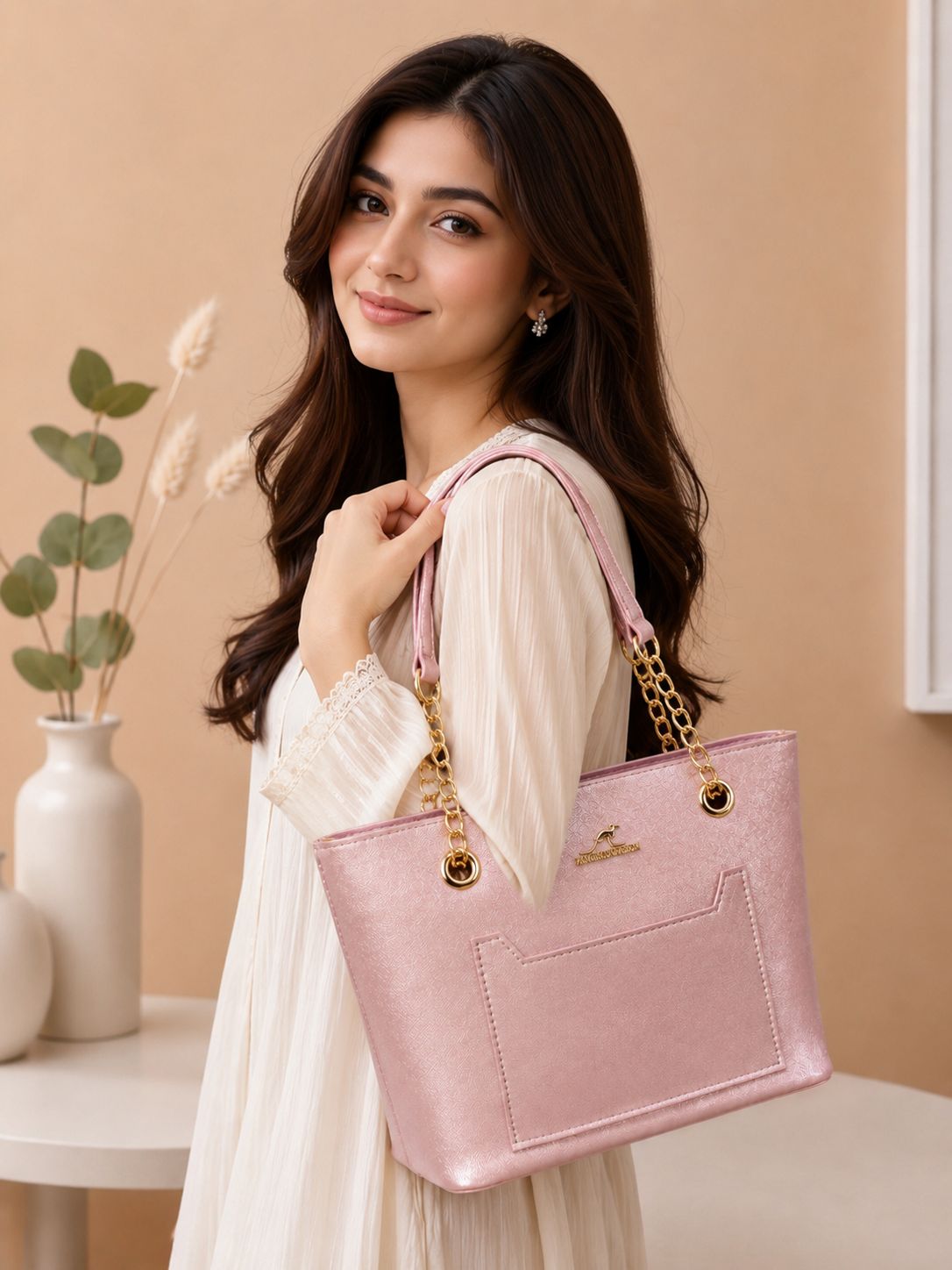 Luxury Women Tote Handbag – PU Leather Chain Shoulder Bag with Detachable Strap