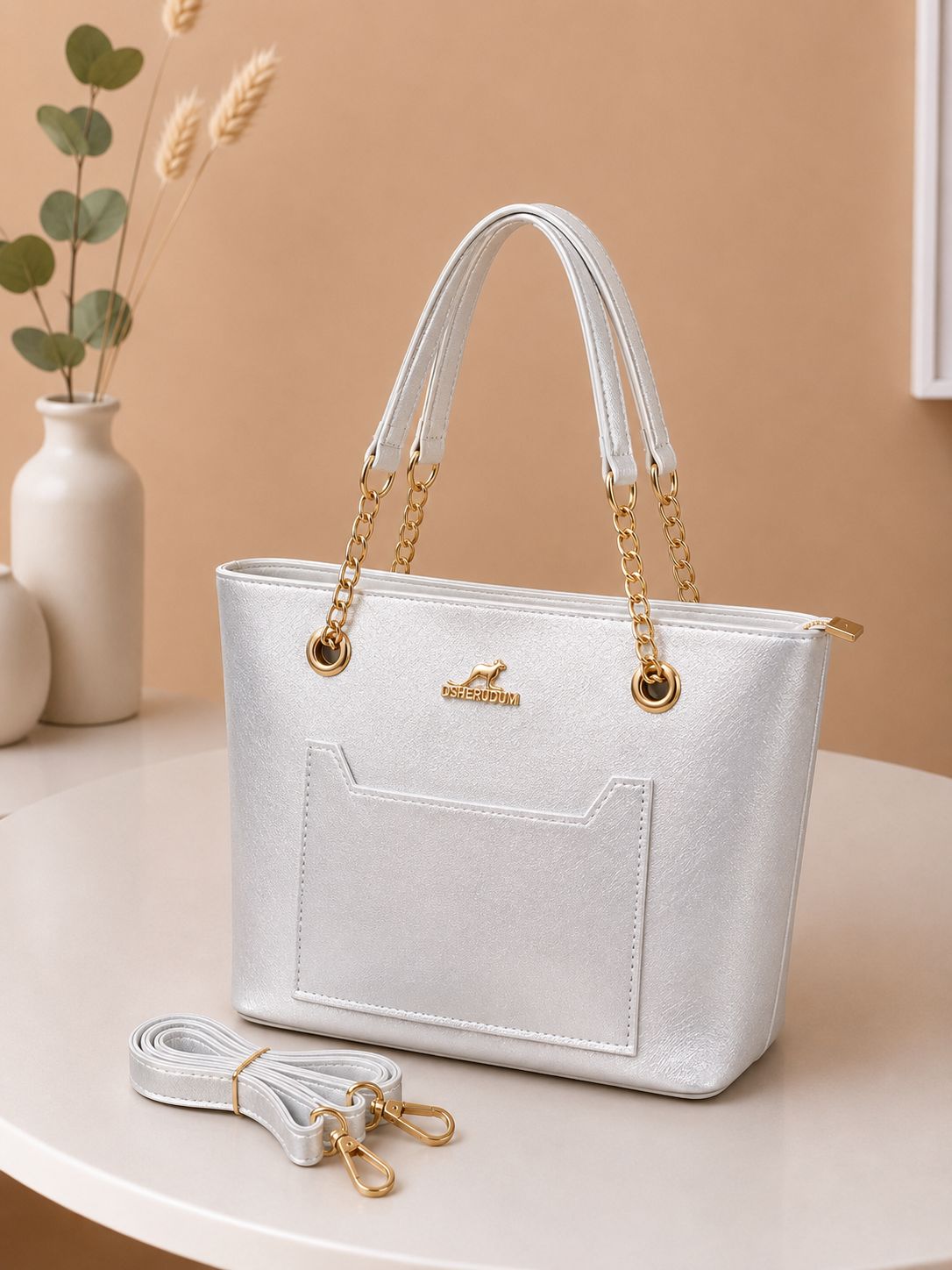 Luxury Women Tote Handbag – PU Leather Chain Shoulder Bag with Detachable Strap