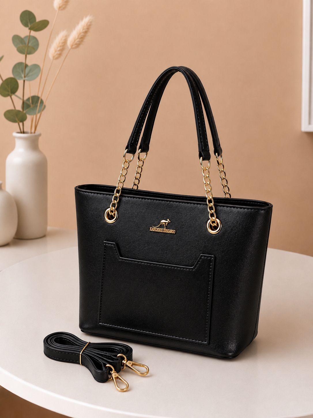 Luxury Women Tote Handbag – PU Leather Chain Shoulder Bag with Detachable Strap