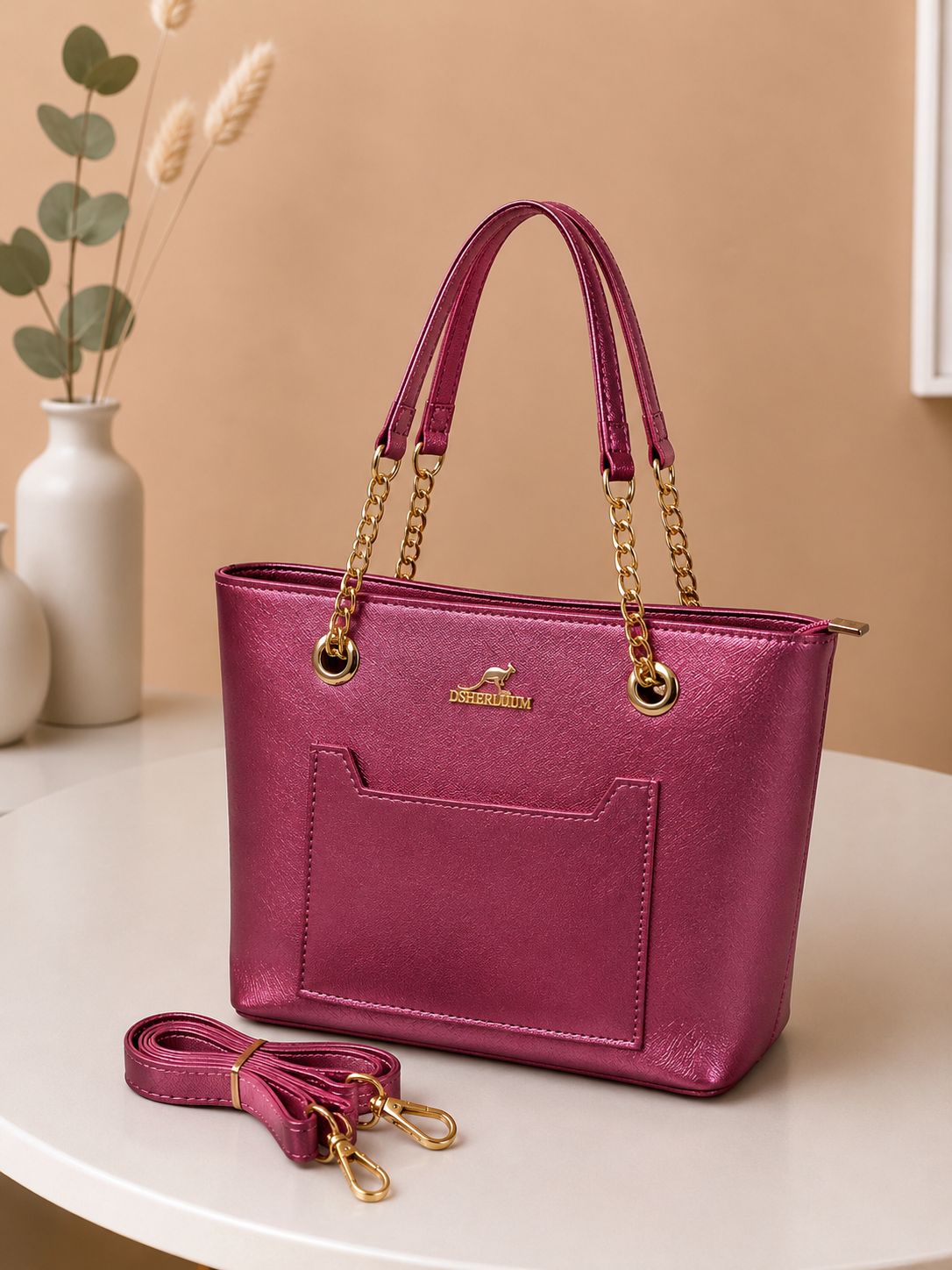 Luxury Women Tote Handbag – PU Leather Chain Shoulder Bag with Detachable Strap