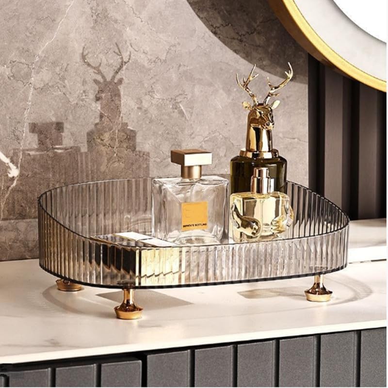 Luxury Ribbed Perfume and Cosmetic Organizer Tray with Gold Feet