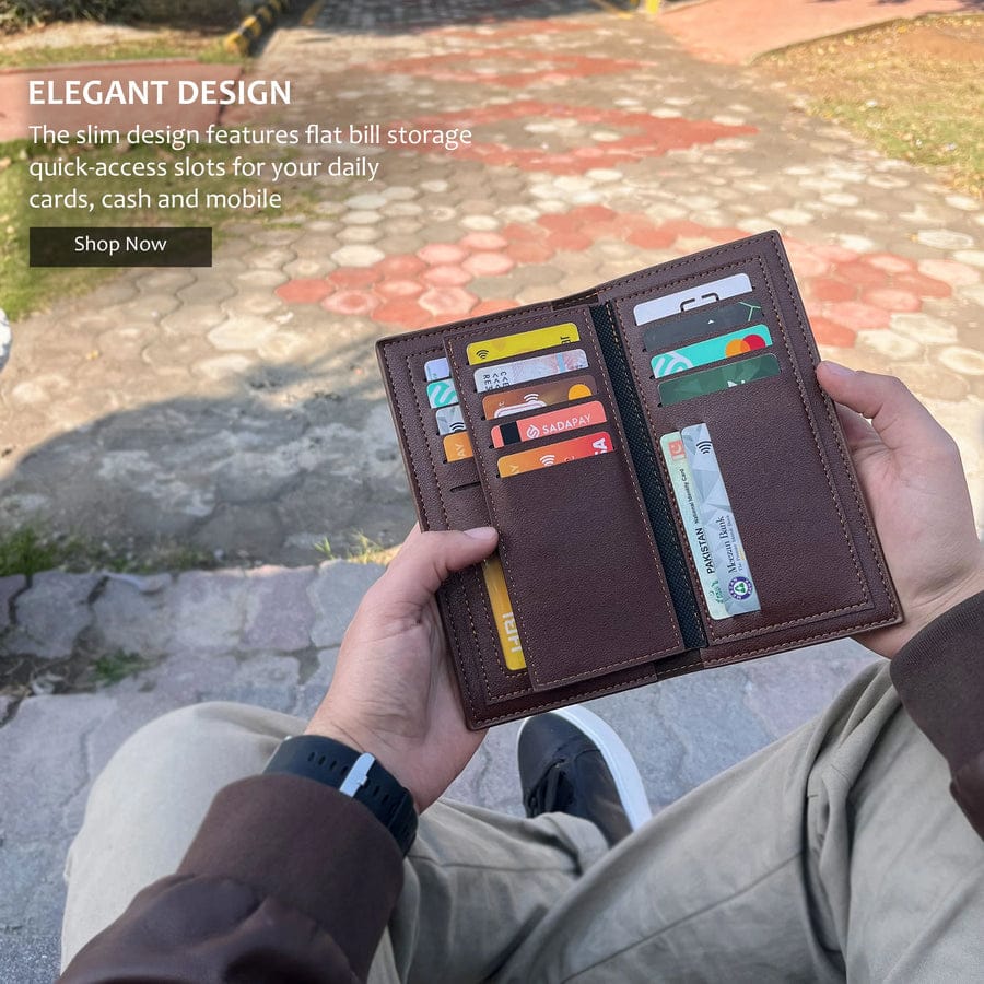 Premium Men’s Long Wallet with Geometric Pattern