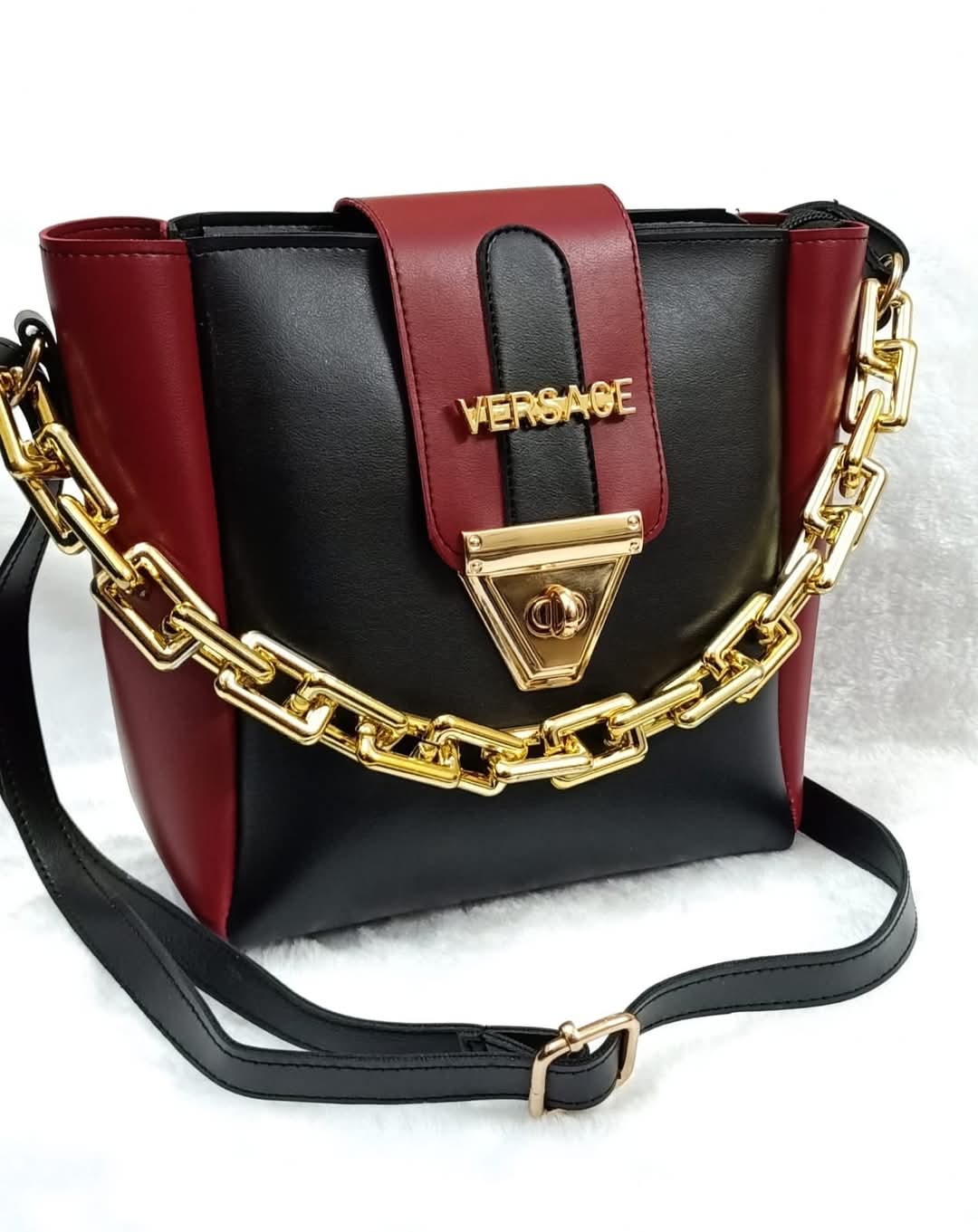 Luxury Women Designer Chain Tote Bag – Versace Style PU Leather Shoulder & Crossbody Bag
