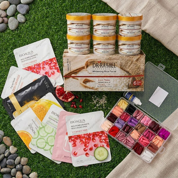 Complete Beauty Care Deal – Rice Facial Kit, 7 Sheet Masks & 576-Piece Nail Set