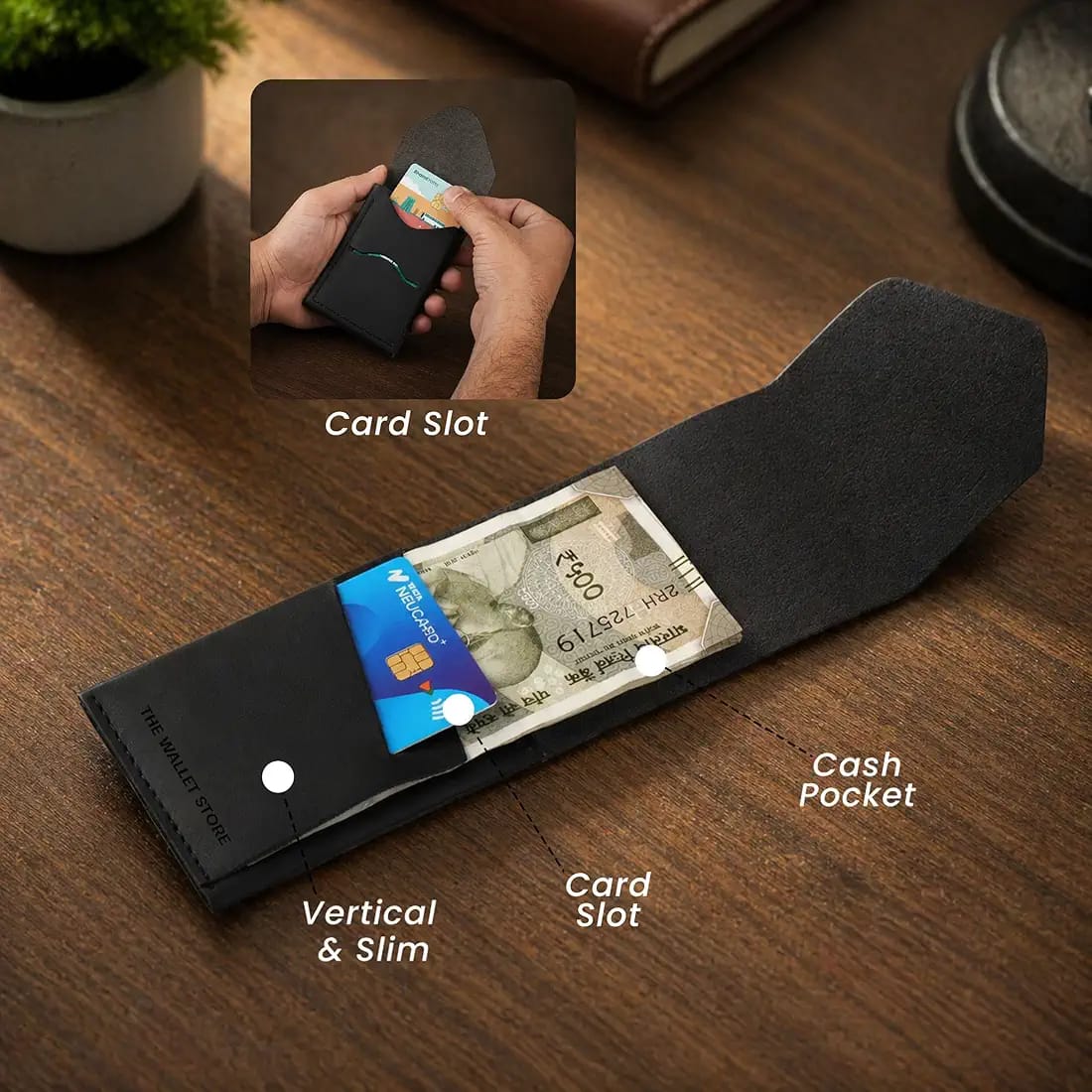 Premium Genuine Cow Leather Slim Wallet with Card Holder – Minimalist Vertical Design