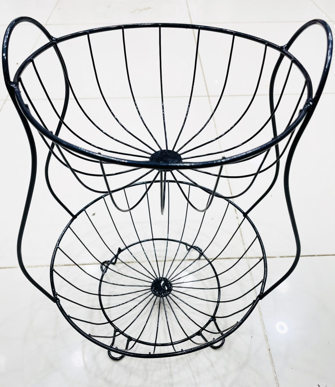Tier Round Metal Wire Basket Storage Stand | Kitchen Fruit & Vegetable Organizer Rack | Black Modern Storage Shelf