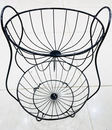 Tier Round Metal Wire Basket Storage Stand | Kitchen Fruit & Vegetable Organizer Rack | Black Modern Storage Shelf