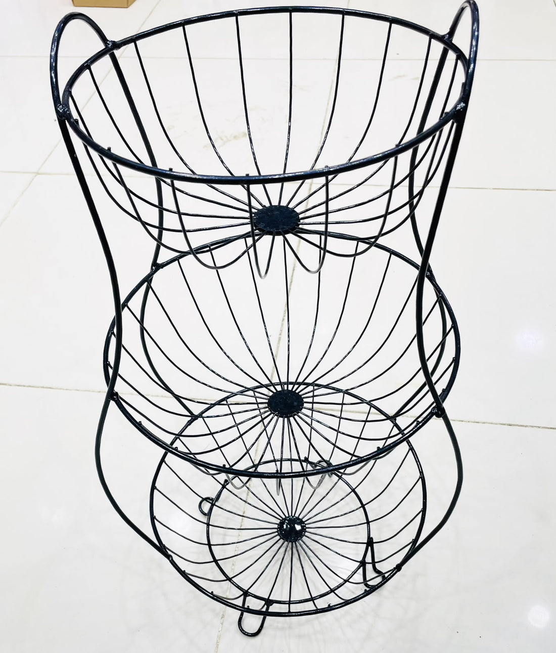 Tier Round Metal Wire Basket Storage Stand | Kitchen Fruit & Vegetable Organizer Rack | Black Modern Storage Shelf