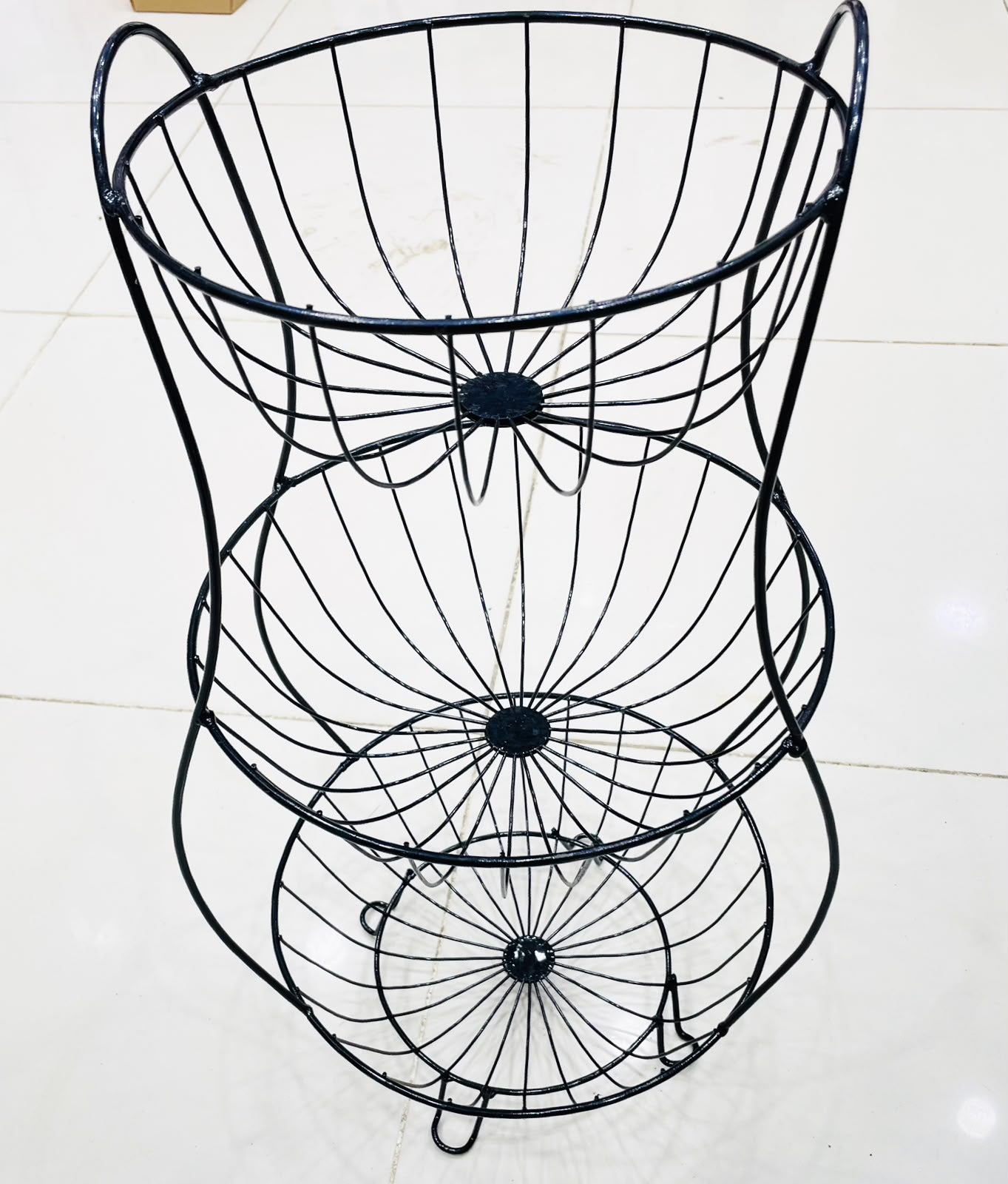 Tier Round Metal Wire Basket Storage Stand | Kitchen Fruit & Vegetable Organizer Rack | Black Modern Storage Shelf