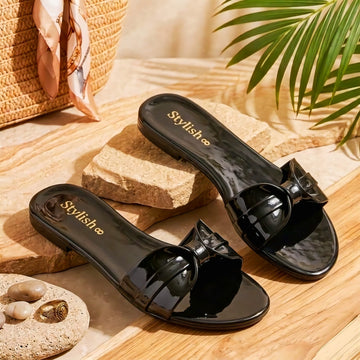 Glossy Bow Slide Sandals for Women