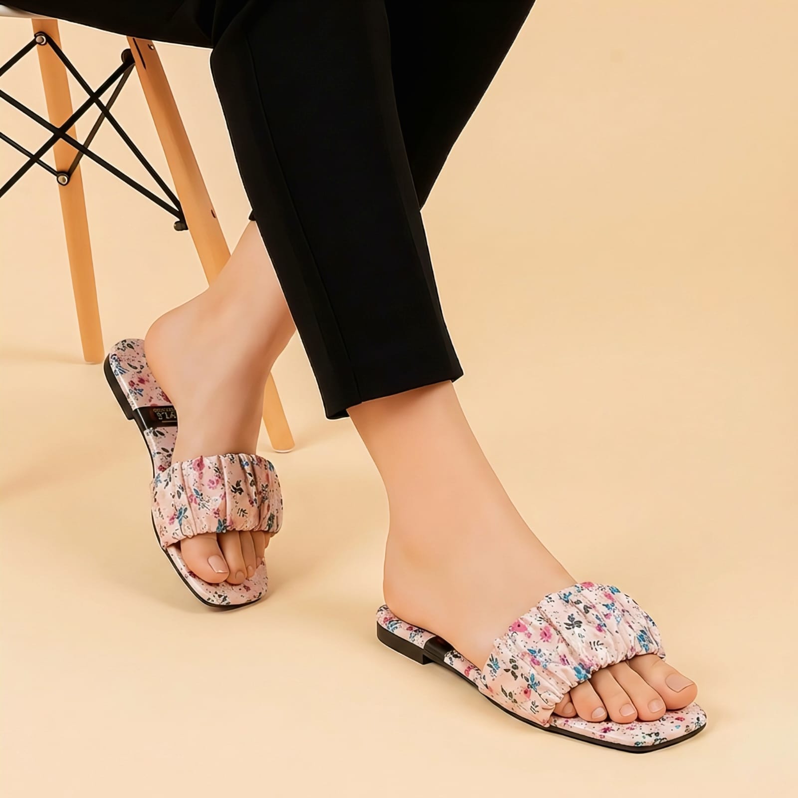 Floral Ruched Slide Sandals for Women