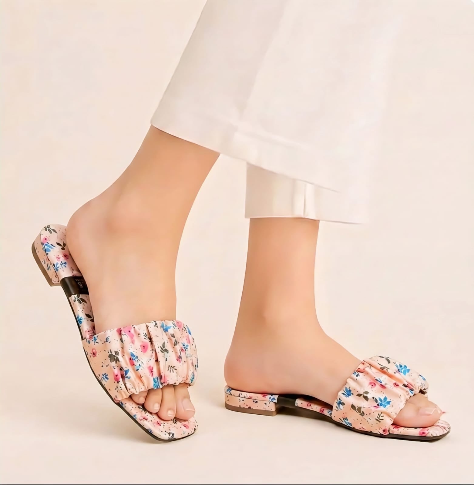 Floral Ruched Slide Sandals for Women