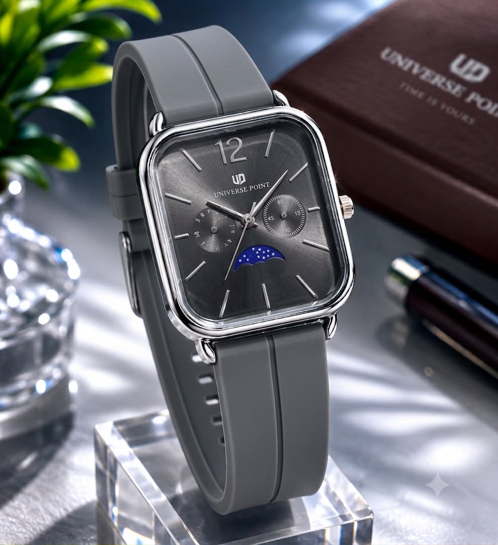 UNIVERSE POINT Square Dial Moon Style Watch with Silicone Strap