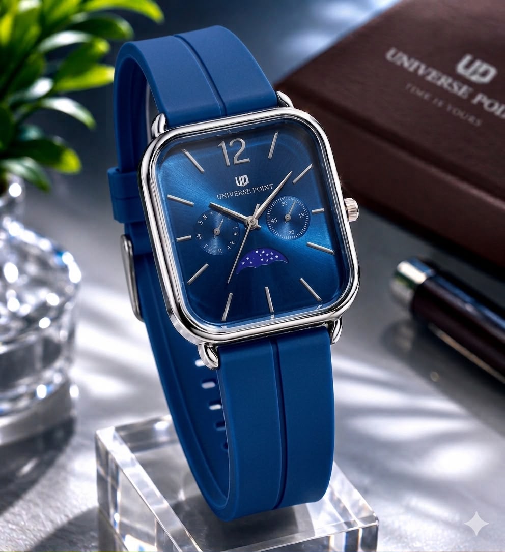 UNIVERSE POINT Square Dial Moon Style Watch with Silicone Strap