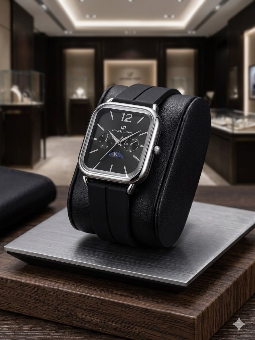 UNIVERSE POINT Square Dial Moon Style Watch with Silicone Strap