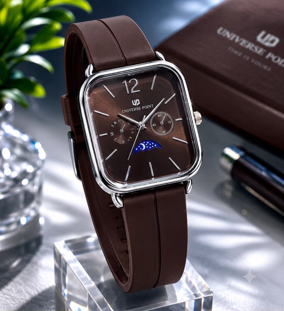 UNIVERSE POINT Square Dial Moon Style Watch with Silicone Strap