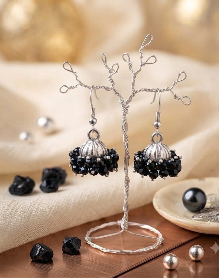 Multicolor Beaded Gajra Jhumki Earrings – Antique Silver Finish