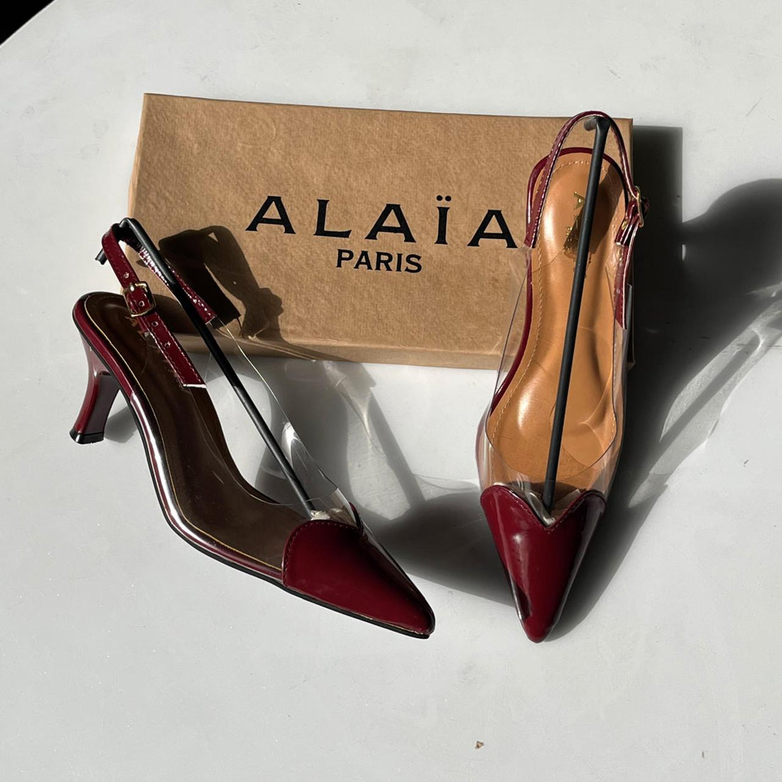 ALAÏA Women’s Transparent Pointed-Toe Slingback Kitten Heels