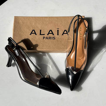 ALAÏA Women’s Transparent Pointed-Toe Slingback Kitten Heels