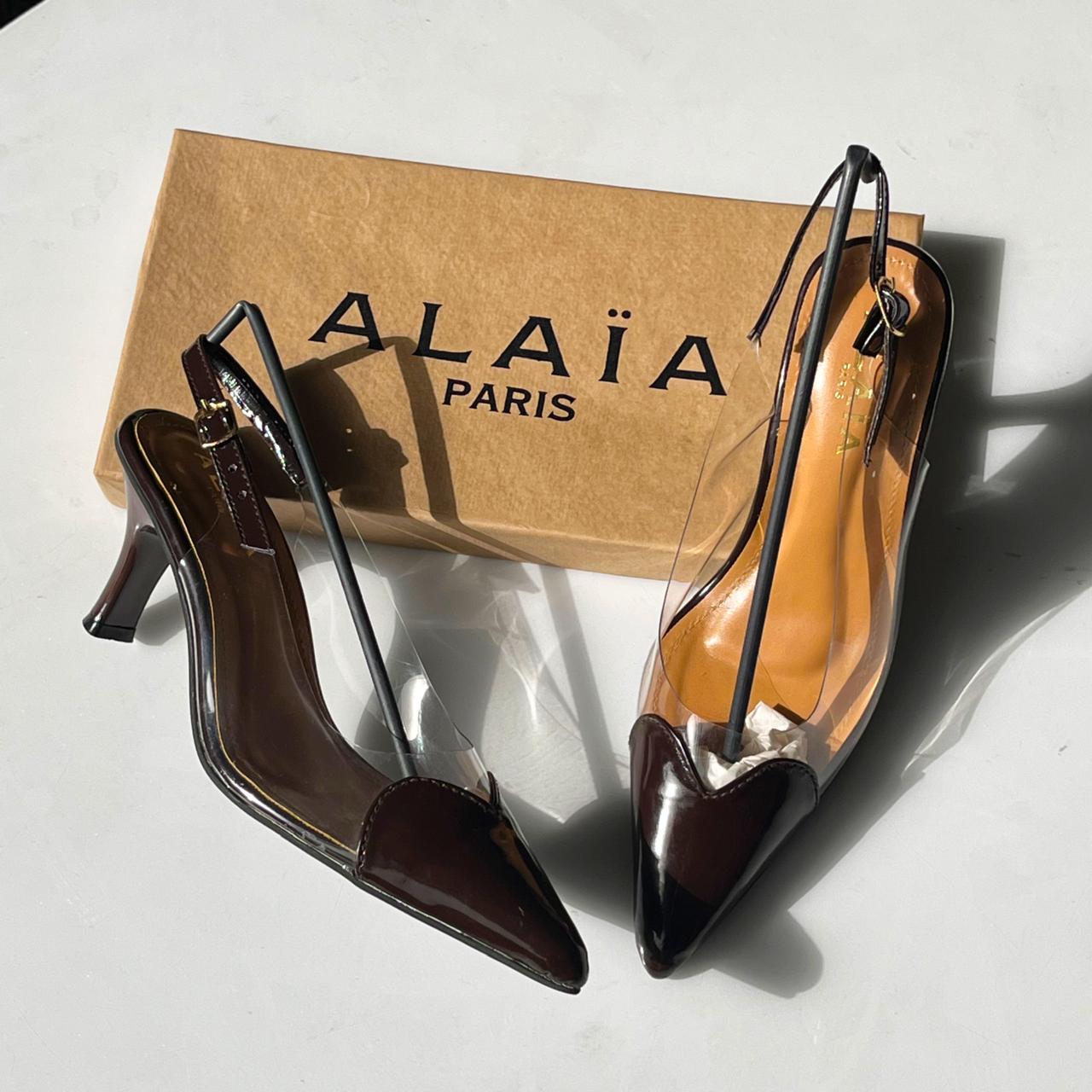 ALAÏA Women’s Transparent Pointed-Toe Slingback Kitten Heels
